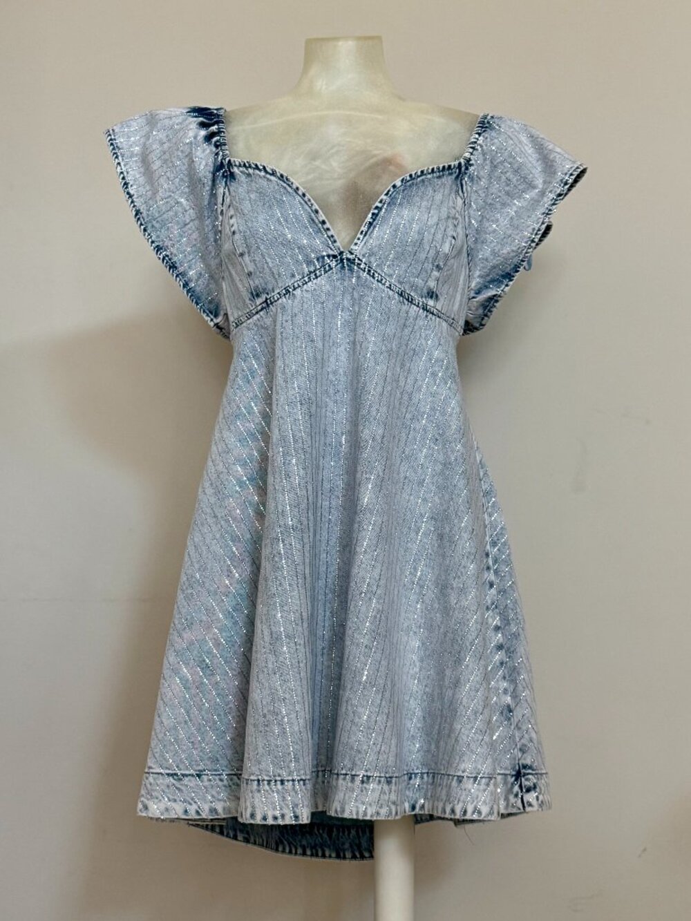 Blue B Rhinestone Denim Mini Dress L Sparkle Western Nashville Babydoll
